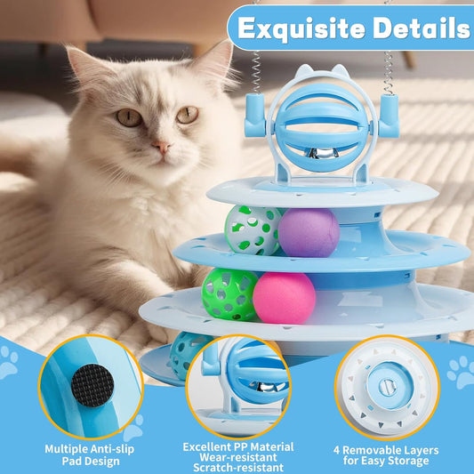 interactive cat toys for indoor cats with 4-tier carousel, colorful balls, and anti-slip design for active play.